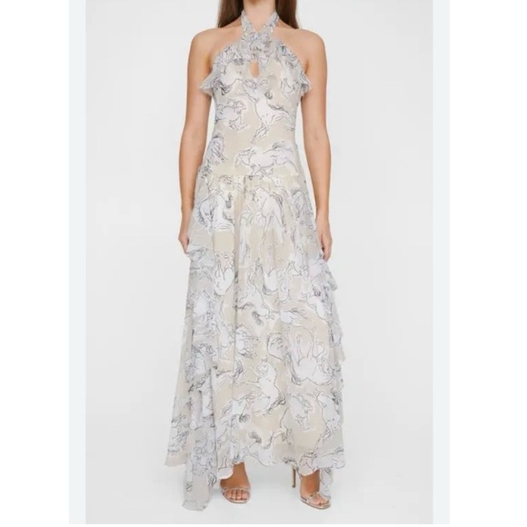 Nasty Gal ruffle kayhole stallion print Halter Maxi Dress Sz 6 nwt - Picture 1 of 12